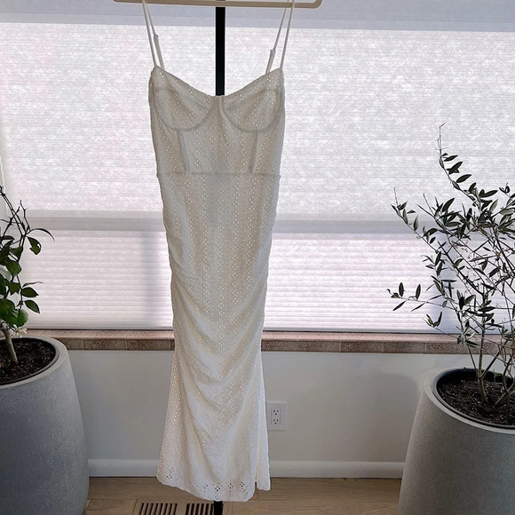Jonathan Simkhai Eyelet Corset Midi Dress White Small Spring Summer Neutrals NWT - Picture 1 of 6